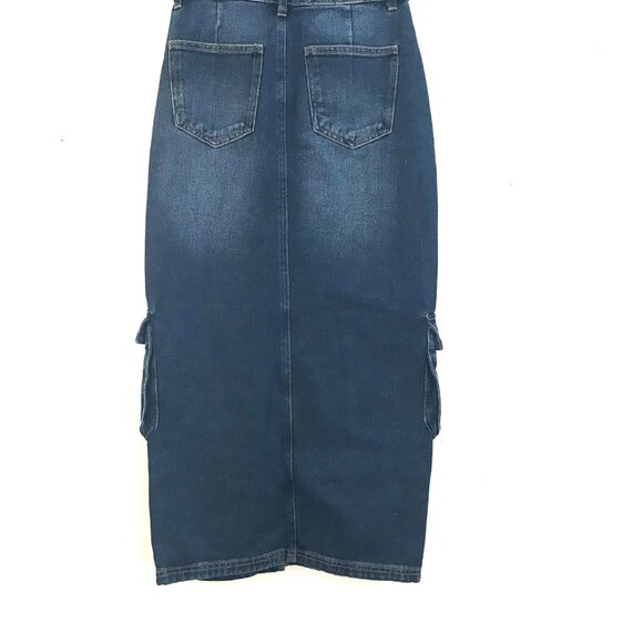 NWT Aeropostale cargo maxi denim skirt women's XS slit pockets dark retro 90's - Picture 2 of 11